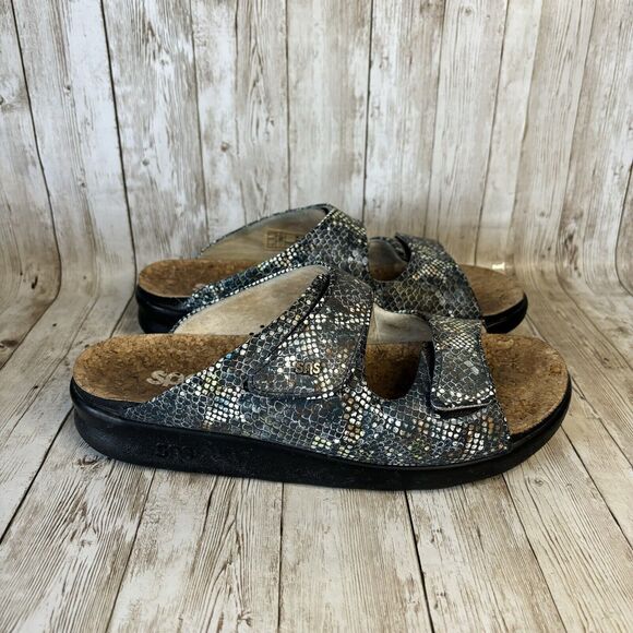 SAS Cozy Slide Sandal Leather Multisnake Navy Tri Pad Comfort Adjust Size 9 M - Picture 1 of 8